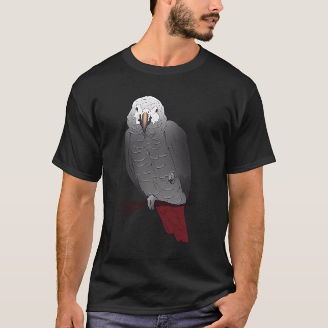 Camiseta Timneh African Cinza Parrot Perching Em Um Ramo (Frente)