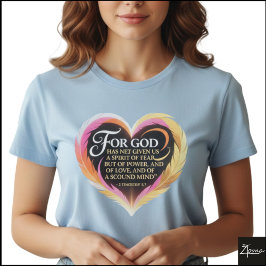 Camiseta Timothy 1:7 Scripture Neon Feather Heart