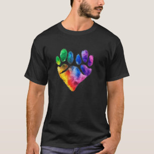 Camiseta Tinta Arco-Íris Amor Cachorro Impressão de Pata Co