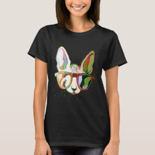 Camiseta Tinta Colorida Espalhar Óculos Solares Sphynx Cat