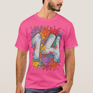 Camiseta Tinta de 14 de aniversário de salpicos coloridos d