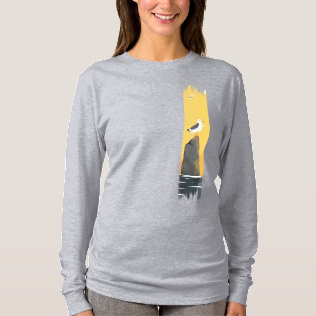 Camiseta Tinta De Cruzamento De Seagull Tranquila (Frente)