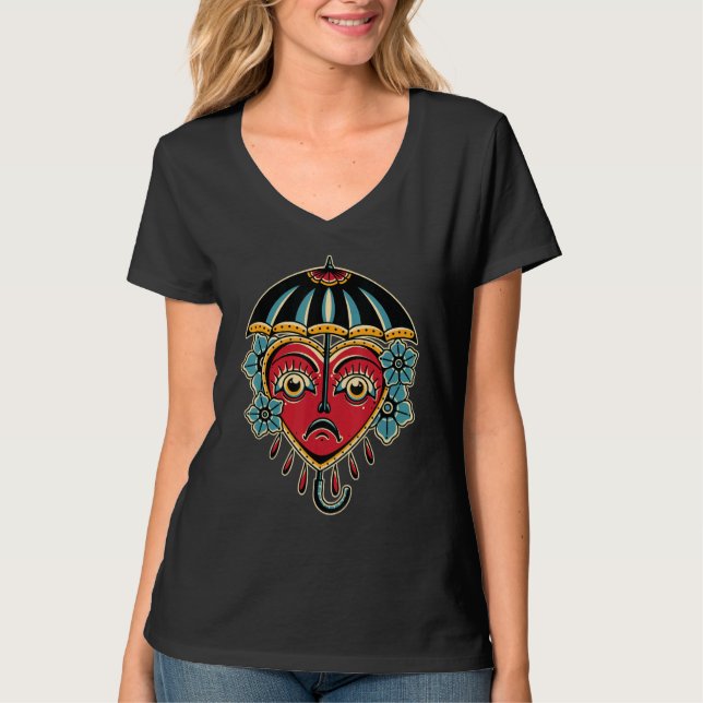 Camiseta Tinta de Tatuagem Tradicional Flash da Velha Escol (Frente)