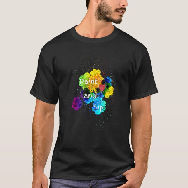 Camiseta Tinta e Sip Party Vinho Tinta arco-íris Bebendo (Frente)