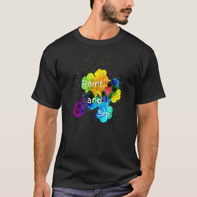 Camiseta Tinta e Sip Party Vinho Tinta arco-íris Bebendo (Frente)