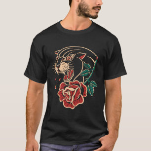Camiseta Tinta Tradicional de Tatuagem Rosa americana Panth