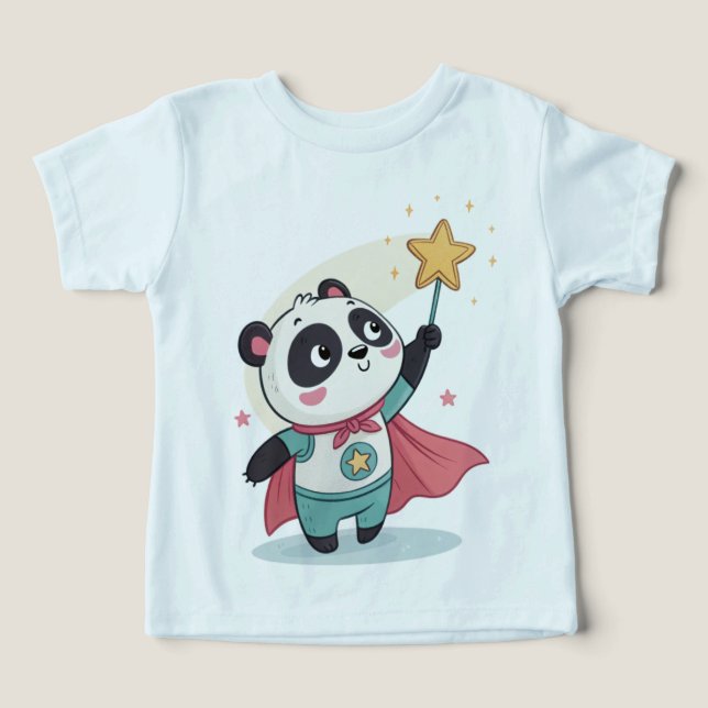 Camiseta Tiny but Mighty – Superhero Panda Holding a Star  (Design frontal)
