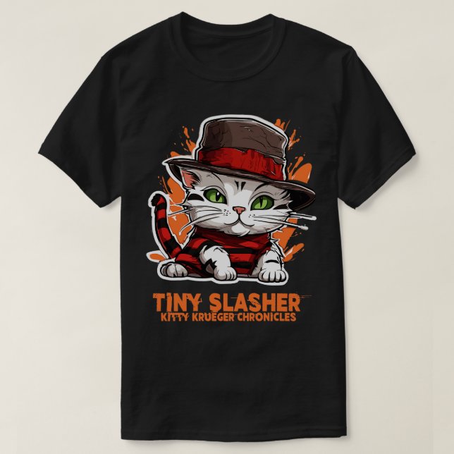 Camiseta Tiny Slasher Gatinho Krueger (Frente do Design)