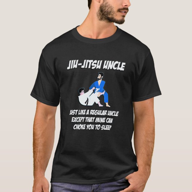 Camiseta Tio Clássico de Jiu-Jitsu te Estrangula Até Dormir (Frente)