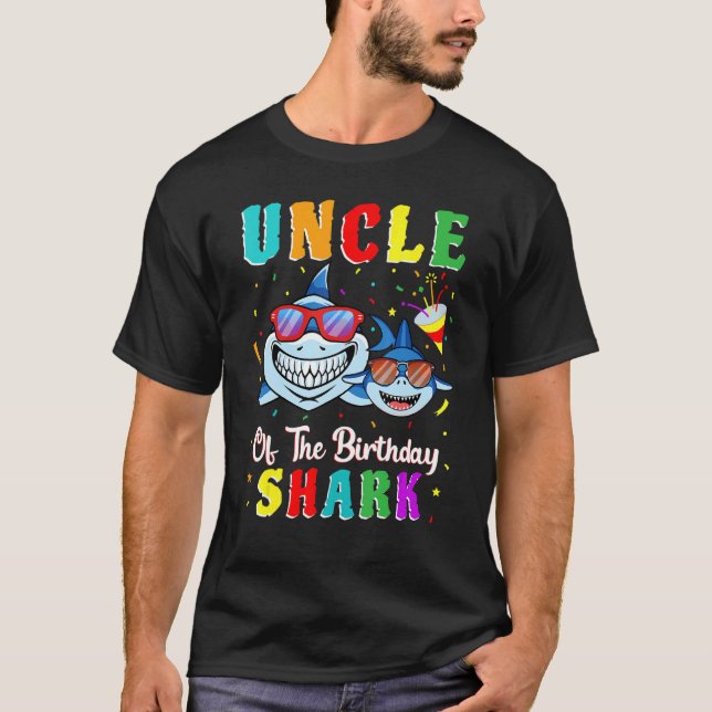 Camiseta Tio Da Família De Aniversário Do Tubarão Que Corre (Frente)