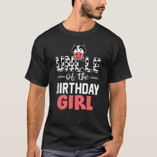 Camiseta Tio da Garota de Aniversário Vaca Fazenda Tio