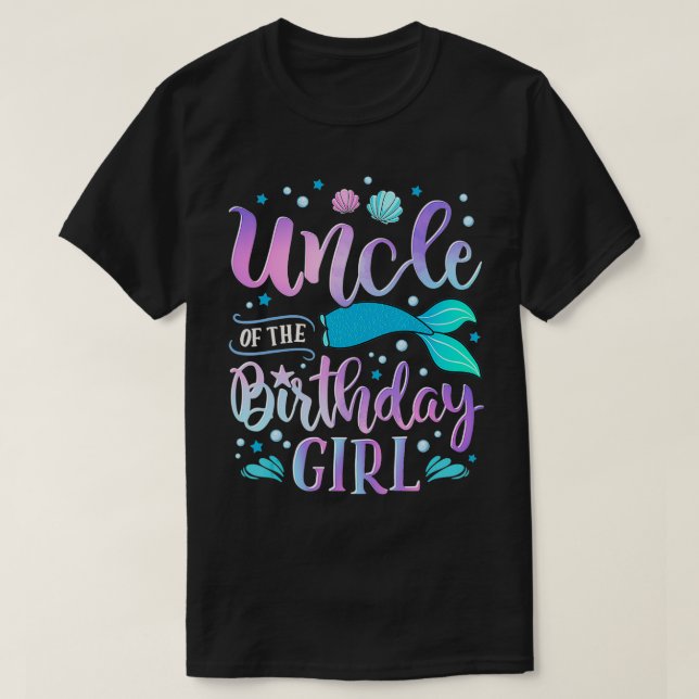 Camiseta Tio das Mães da Família de Sereias da Birthday Gir (Frente do Design)
