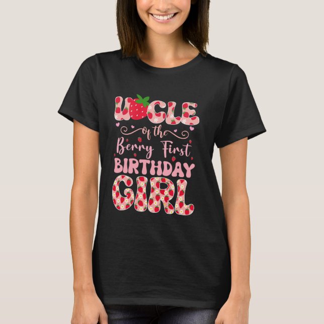 Camiseta Tio do Primeiro Aniversário da Menina Morango (Frente)