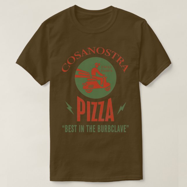 Camiseta Tio Enzos CosaNostra Pizza Melhor no Burclave (Frente do Design)