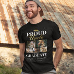 Camiseta Tio Orgulhoso da Camisa-Formando<br><div class="desc">Camiseta preta e dourada da cerimônia de graduação com um quadro de formandos,  5 fotos da sua sobrinha ou sobrinho,  o ditado "tio orgulhoso do formando",  o nome,  o local de estudo e o ano de aula.</div>
