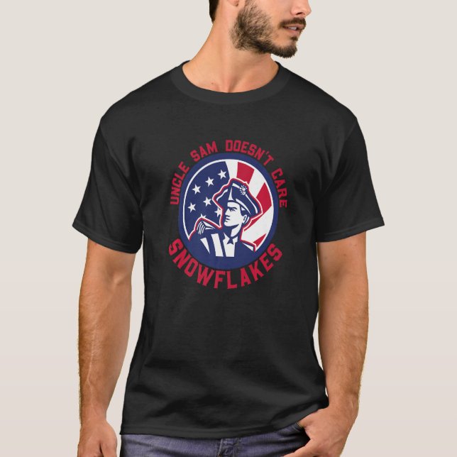 Camiseta Tio Patriótico Engraçado, Sam, não se importa com  (Frente)