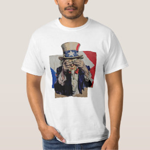Camiseta Tio Sam cobrindo o rosto de vergonha política 