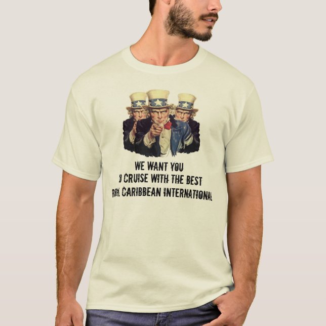 Camiseta Tio Sam eu quero-o cruzar caribe real (Frente)