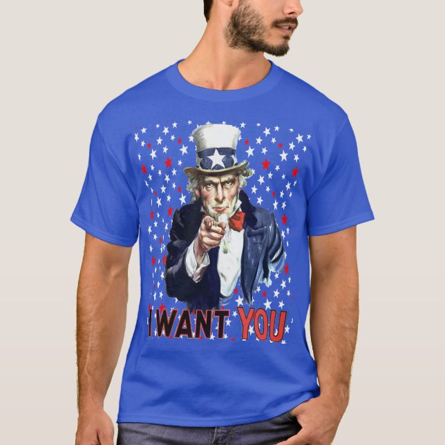 Camiseta Tio Sam Eu Quero Você Com Listras e Estrelas (Frente)
