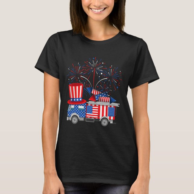 Camiseta Tio Sam Firecaminhão E Fireworks Engraçado, Usa Ba (Frente)