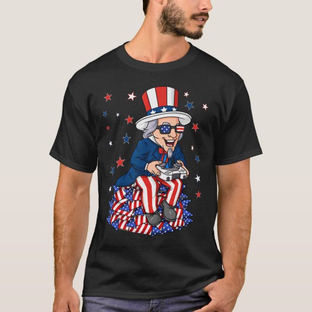 Camiseta Tio Sam Game Controller 4 De Julho Boys Te (Frente)