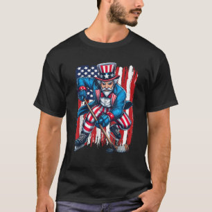 Camiseta Tio Sam Hockey Player 4 de julho Bandeira American