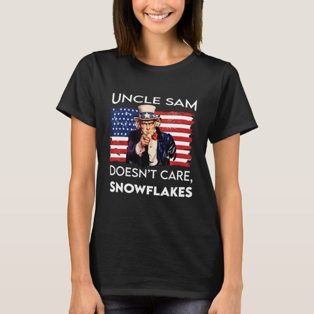 Camiseta Tio Sam não se importa com flocos de neve bandeira (Frente)