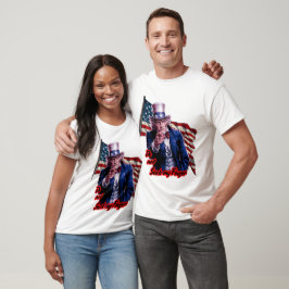 Camiseta Tio Sam patriota diz: "Não chupe meu dedo" em