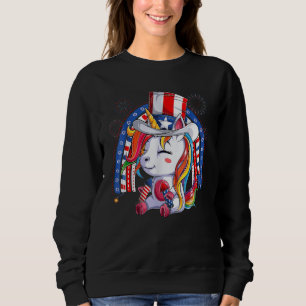 Camiseta Tio Sam Unicórnio Chapéu Bandeira dos EUA Quatro d