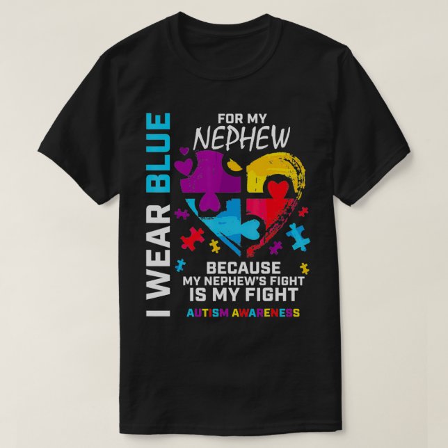 Camiseta Tio Tia Heart Eu Visto Azul Para Meu Autismo Sobri (Frente do Design)