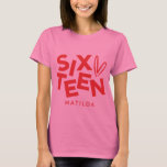 Camiseta Típica mínima vermelha moderna, 16 anos<br><div class="desc">Moderna e mínima tipografia ousada,  16º aniversário,  vermelho e cor-de-rosa decor,  favorece o design de camiseta.</div>