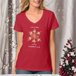 Camiseta Típica simples e bonita dourada vermelha em floco