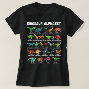 Camiseta Tipo Dinossauros Alphabet AZ ABC Identificação Din