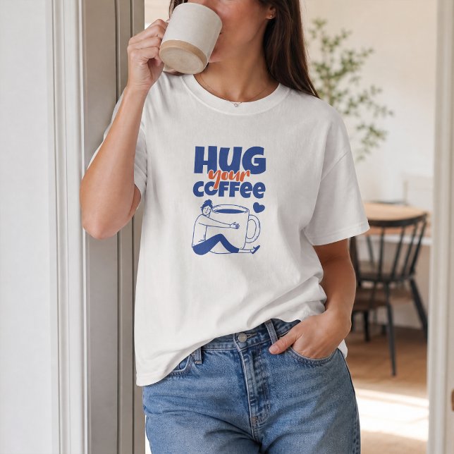 Camiseta Tipografia Azul Retro Abraço Seu Café (Criador carregado)