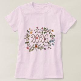 Camiseta Tipografia Botânica 2026 com Vinhas Floridas