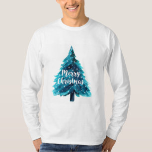 Camiseta Tipografia Branca de Árvore de Natal com Aquarela