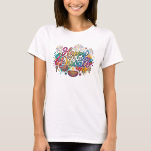 Camiseta Tipografia Colorida do Festival Diwali Feliz