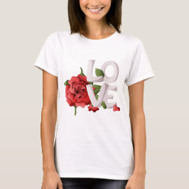 Camiseta Tipografia de Amor em Negrito com Folhas de Rosa V