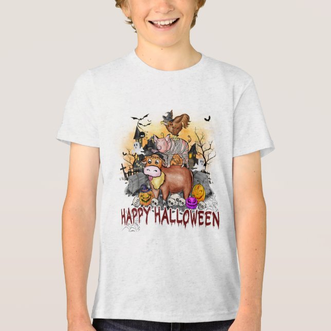 Camiseta Tipografia de Animais de Criação de Halloween (Frente)