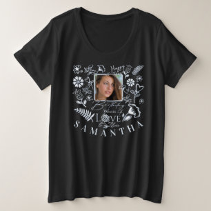 Camiseta Tipografia de Foto de Aniversário Floral Moderna D