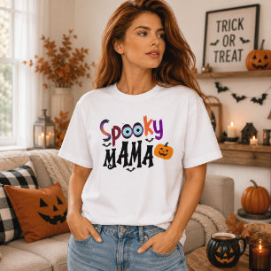 Camiseta Tipografia de Halloween Abóbora Olho de Mãe Assust