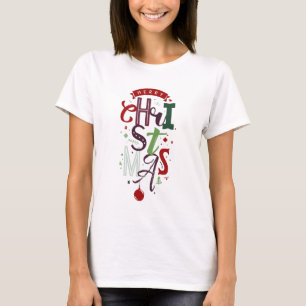 Camiseta Tipografia de Letreiro de Feliz Natal Colorido