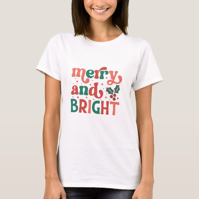 Camiseta Tipografia de Natal com Feliz e Brilho (Frente)
