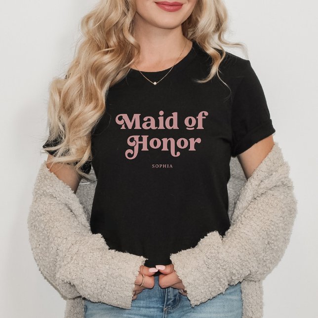 Camiseta Tipografia de Rosa de Boho Dusty Retro | MADRINHA  (A retro, boho shirt for the maid of honor in dusty rose typography)
