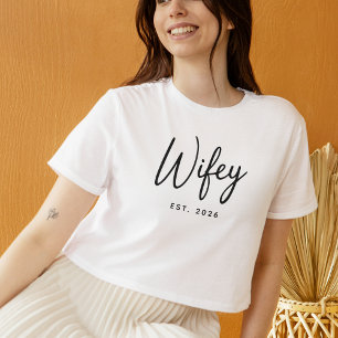 Camiseta Tipografia de Roteiro Preto de Esposa Ano de Funda