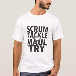 Camiseta Tipografia de Rugby, Scrum Tackle Maul Try Minimal
