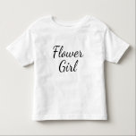 Camiseta Tipografia de Script de Rapariga Flor em Branco<br><div class="desc">Escrito da Flower Girl em branco puro. Isso seria bonito como uma camisa casual para uma menina de flores de criança vestir para o ensaio de casamento. Talvez adicione umas belas leggings brancas,  um tutu,  calçados brancos de balé e uma banda de cabeça azul ou tiara!</div>