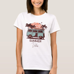 Camiseta Tipografia de Vibrações de Verão de Pôr do Sol Ret