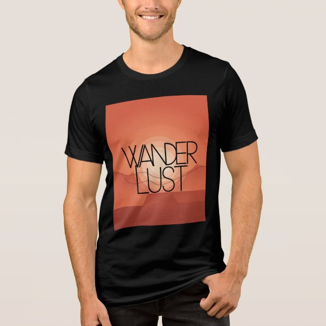 Camiseta Tipografia de Wanderlust mínima com terras sunset (Frente)