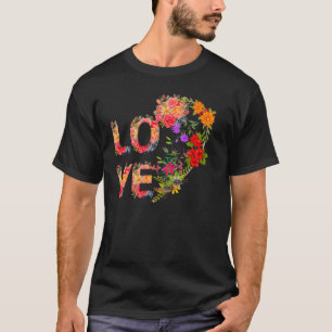 Camiseta Tipografia do Amor Floral Design de Flor Romântica